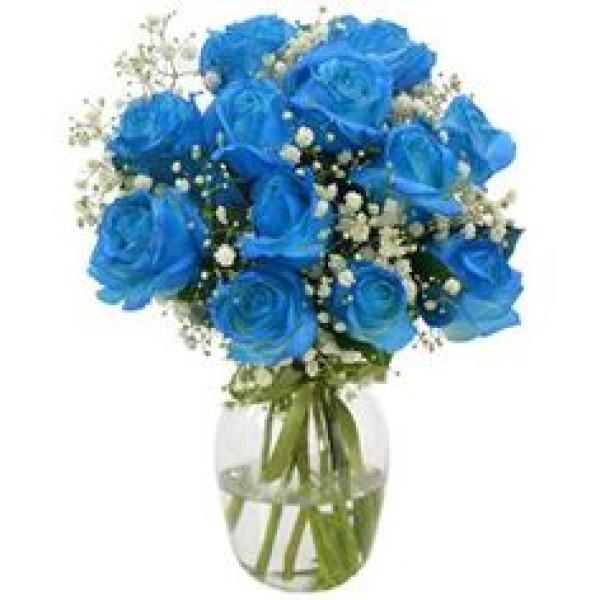 Buque com 12 rosas azuis