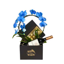 Caixa Box luxuosa com orquídeas azul.